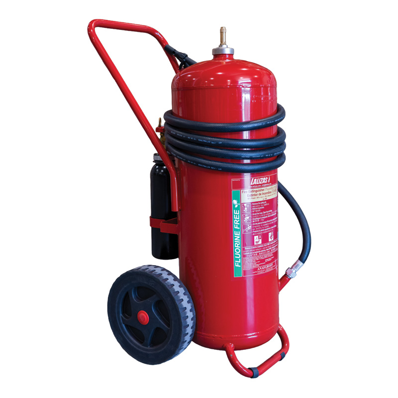 [75940] LALIZAS Fire Exting.Wheel.PFAS Free Foam,50L,Cartr.Oper.,St.Steel,w/Hose&Horn,SOLAS/MED(EN,GR,ES,CN) image