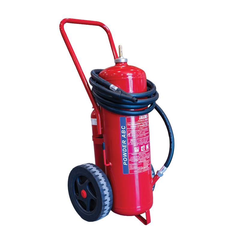 [75942] LALIZAS Fire Extinguisher Wheeled Dry Powder,25kg,Cartridge Oper.,w/Hose&Horn,SOLAS/MED(EN,GR,ES,CN) image
