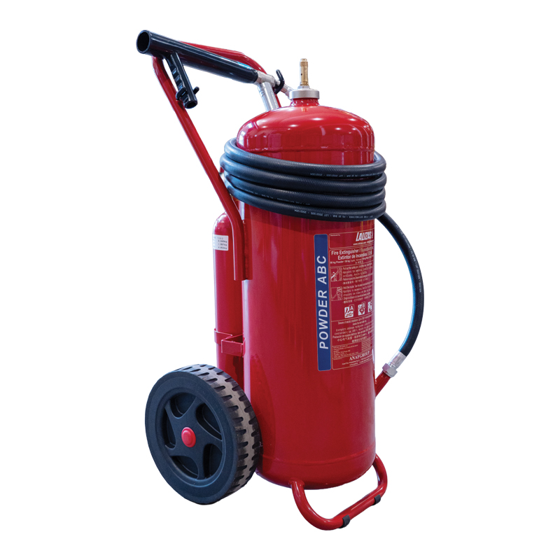 [75943] LALIZAS Fire Extinguisher Wheeled Dry Powder,50kg,Cartridge Oper.,w/Hose&Horn,SOLAS/MED(EN,GR,ES,CN) image