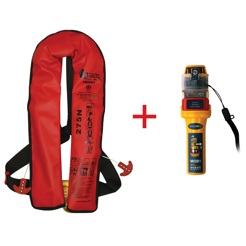 Lamda Inflatable Lifejacket Auto, 150N & 275N, SOLAS/MED with Ocean Signal MOB1, set image